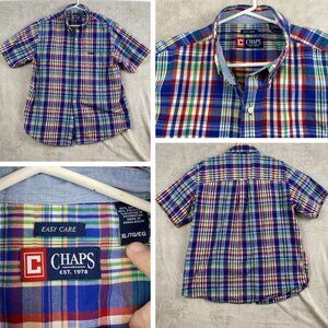 Chaps Mens Shirt XL Plaid Short Sleeve Easy Care Cotton Blend